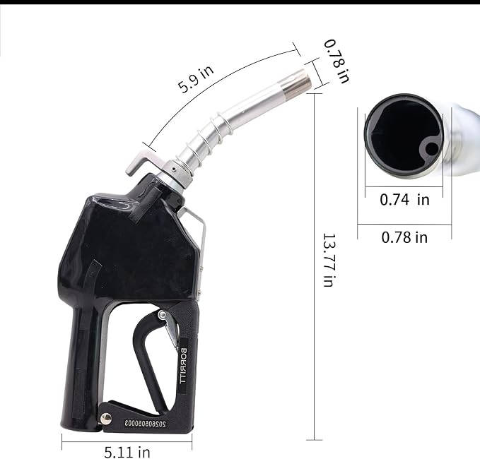 3/4" Inch NPT Black Fuel Nozzle,Automatic Shut Off Heavy Duty W/360° Hose Swivel Gas Fuel Transfer Pump Nozzle,304 13/16" Spout nozzle bushing,Copper Valve,Hook,16 gpm Flow Rate For Gas,Diesel