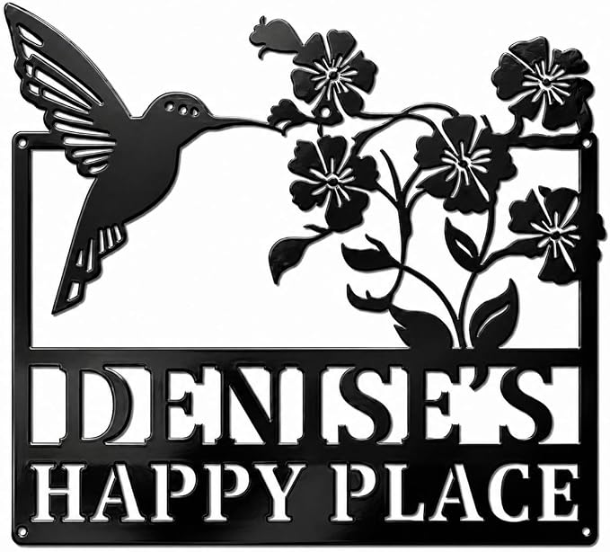 Personalized Garden Sign with Stake, Custom Metal Garden Name Sign for Outside, Hummingbird Flower Yard Decor, Outdoor Garden Stake Sign, Gifts for Gardeners, Mom, Grandma, Housewarming Gift