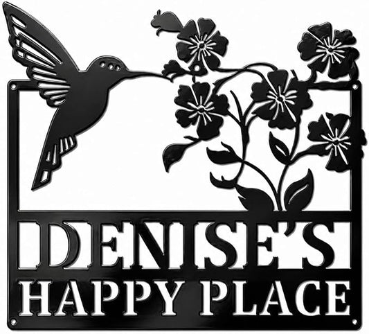 Personalized Garden Sign with Stake, Custom Metal Garden Name Sign for Outside, Hummingbird Flower Yard Decor, Outdoor Garden Stake Sign, Gifts for Gardeners, Mom, Grandma, Housewarming Gift