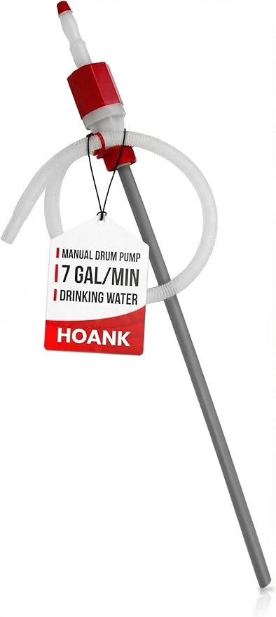 Hand Operated Drum Pump - Food Grade - BPA Free - Emergency Disaster - 55 to 5 -Gallon Drum Pump - Heavy Duty Barrel Siphon - Drinking Water Hand Pump - (7.0 Gallon Per Minute) - (Manual). Made in USA