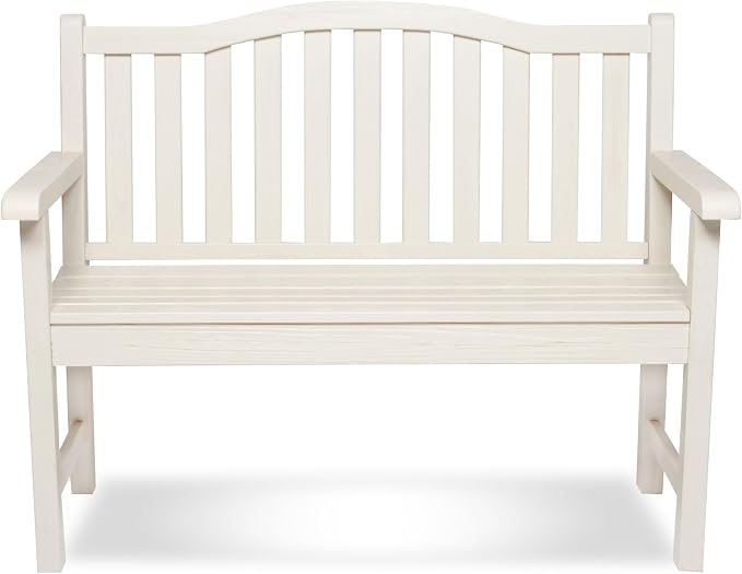 Shine Company 4212EW-142 Belfort II Garden Patio Bench | Outdoor Wood Bench – Light Ivory