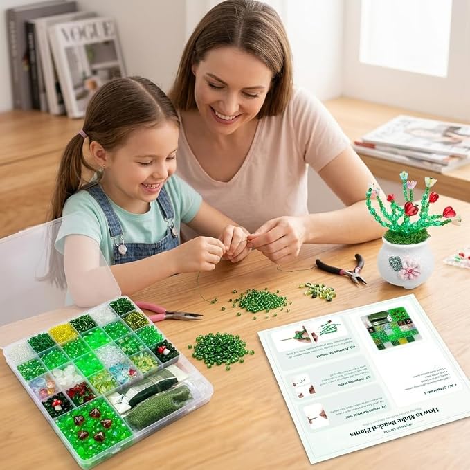 Green Glass Beads Beaded Plant Kit, 5880pcs DIY Leaf Flower Beads for Plant DIY Crafts and Jewelry Making Hanging Suncatchers Crystal Forever Plants with Tutorials Garden Decor Gifts for Adults