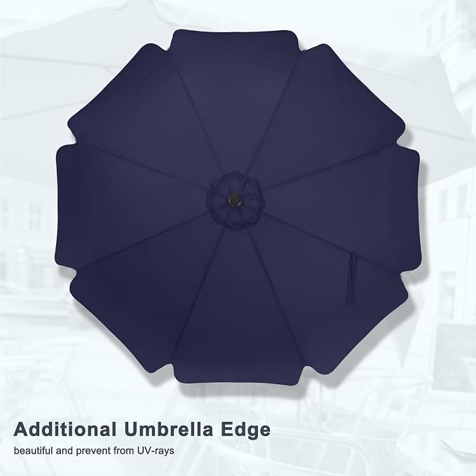 MASTERCANOPY 10ft Patio Umbrella with Valance, Crank and Tilt – 8 Ribs Outdoor Market Umbrella, UV/Fade Resistant, Waterproof Canopy with Wind Vent for Garden, Deck, Backyard, Pool (Navy Blue)