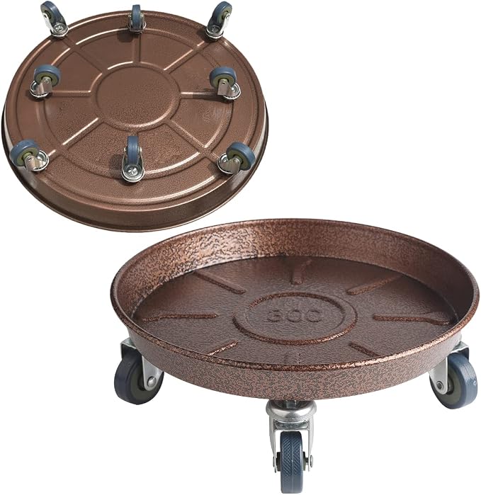 ARTLINE 20" Round Plant Stand with Lockable Wheels 2 Pack, 480lb Heavy Duty for Indoor Outdoor, Large Rolling Planter Caddy on Casters to Carry Potted Flower Pot, Round Metal Tray NO Holes, Copper