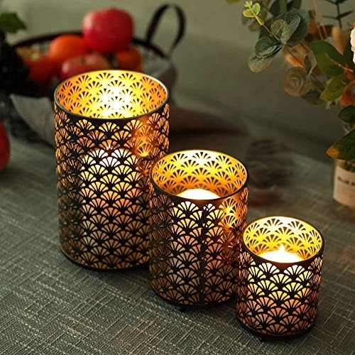 JHY DESIGN Set of 3 Metal Candle Holders Bronze Hurricane Pillar Candleholder Vintage Table Candlestick Holders Great Centerpieces for Home Decor Wedding Parties Events - Image 5