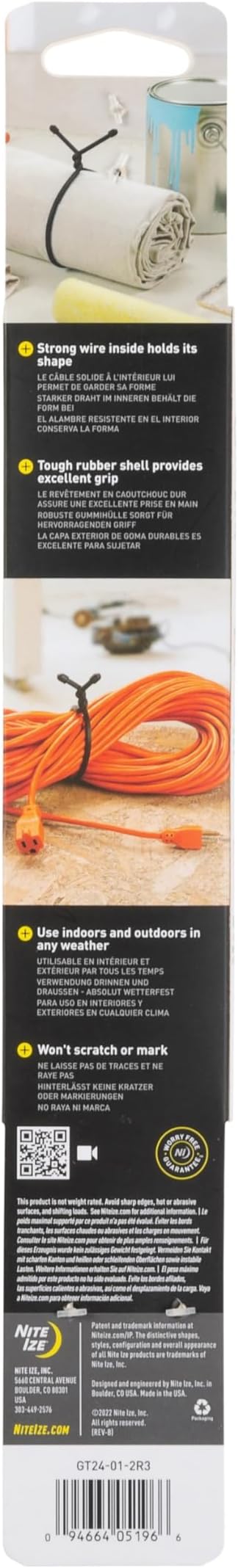 Nite Ize Gear Tie Reusable Rubber Twist Tie - Bendable Rubber Ties for Indoor & Outdoor Use - Reusable Multipurpose Twist Ties for Organizing & More - 24", Black (3 Pack)