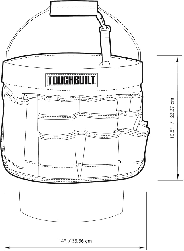 ToughBuilt – Bucket Organizer, 5-Gallon Bucket Tool Organizer with 60 Pockets, Loops & Compartments, Reinforced Fabric for Construction Work (TB-85)