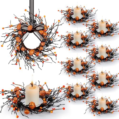 12 PCS Halloween Candle Rings Wreaths Black Orange Cabinets Wreath by Unknown
