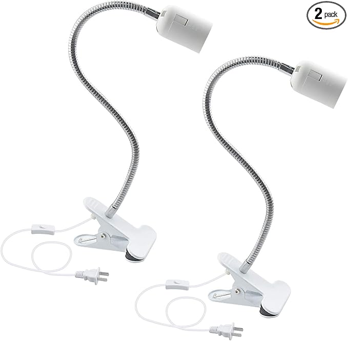 Bonlux E26 Clamp Lamp Fixture, Flexible Neck Clip Light Fixture with On/Off Switch US Plug for E26 Socket Plant Grow, Desk, Reptile Lamp Holder (2-Pack)