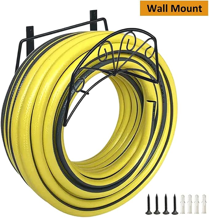 Garden Hose Holder, Water Hose Holder,Sturdy Hose Reel Holds, Metal Water Hose Stand for Outside -Wall Mount Or Hanger (Black)