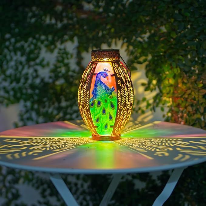 Peacock Solar Lantern Outdoor Lights, Hanging Solar Lanterns Waterproof Lamp Tasktop Garden Porch Yard Decor, Birthday Gifts Light for Women Mom Grandma
