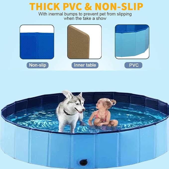 Dog Pool Foldable pet Pool Dog Swimming Pool pet Swimming Pool PVC Non-Slip for All Kinds of Pets 40-12in