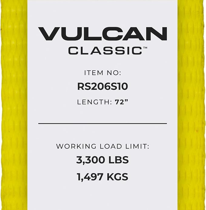 VULCAN Car Tie Down with Flat Snap Hook Ratchet - Snap Hook - 72 Inch - 3,300 Pound Safe Working Load