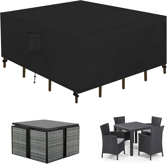 Easy-Going Patio Furniture Set Cover Waterproof Outdoor Square Table Cover with Seal Tape at Seams (49"L x 49"W x 28"H, Black)