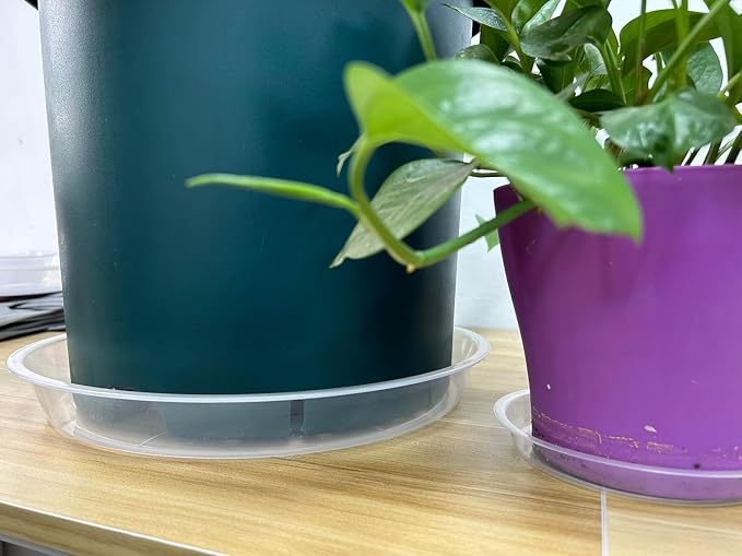 OUPSAUI 4 Pack Clear Plant Saucer 4 6 8 10 12 14 16 18 20 22 Inch Plant Trays for Pots, Plastic Extra Large Planter Saucers for Outdoors Indoors, Drip Catcher Water Tray for Plants (4 Inch)