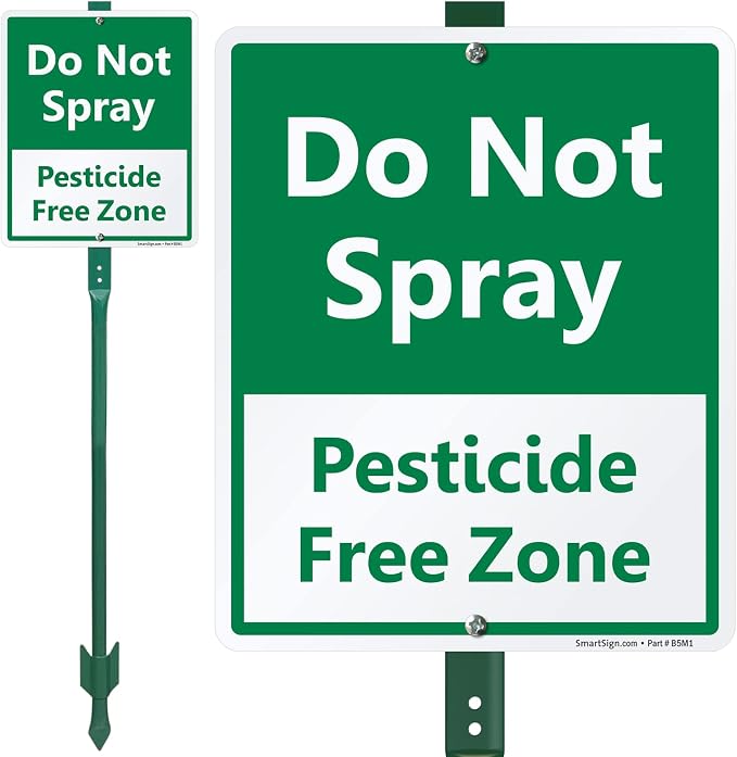 SmartSign 12 x 10 inch “Do Not Spray - Pesticide Free Zone” LawnBoss Yard Sign with 3 foot Stake, 40 mil Laminated Rustproof Aluminum, Green and White, Set of 1