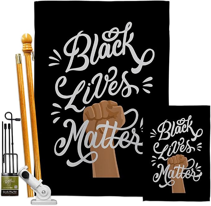 Stop Racism Patio Decor Banner Wall Art Flag Poles for Outside House Stand Outdoor Decorations Garden Tapestry Yard Signs Black History Month BLM African Americans Heritage Made in USA