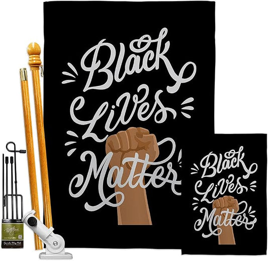 Stop Racism Patio Decor Banner Wall Art Flag Poles for Outside House Stand Outdoor Decorations Garden Tapestry Yard Signs Black History Month BLM African Americans Heritage Made in USA