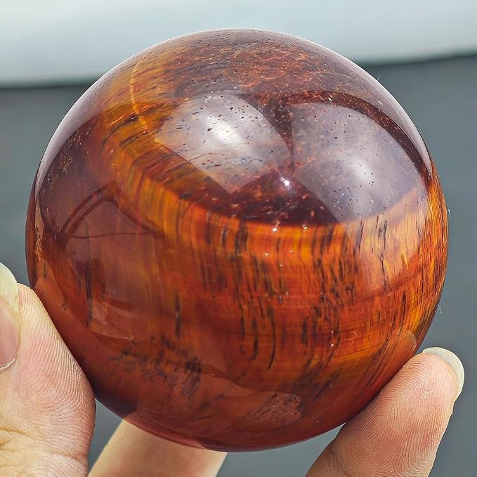 2-2.4 inch Natural Red Tiger Eye Crystal Ball with Stand, Hand Polished Quartz Massage Sphere, Reiki Healing Gemstone Ball, Feng Shui Room Desktop Decorative Rock Ball, Ornament Gift