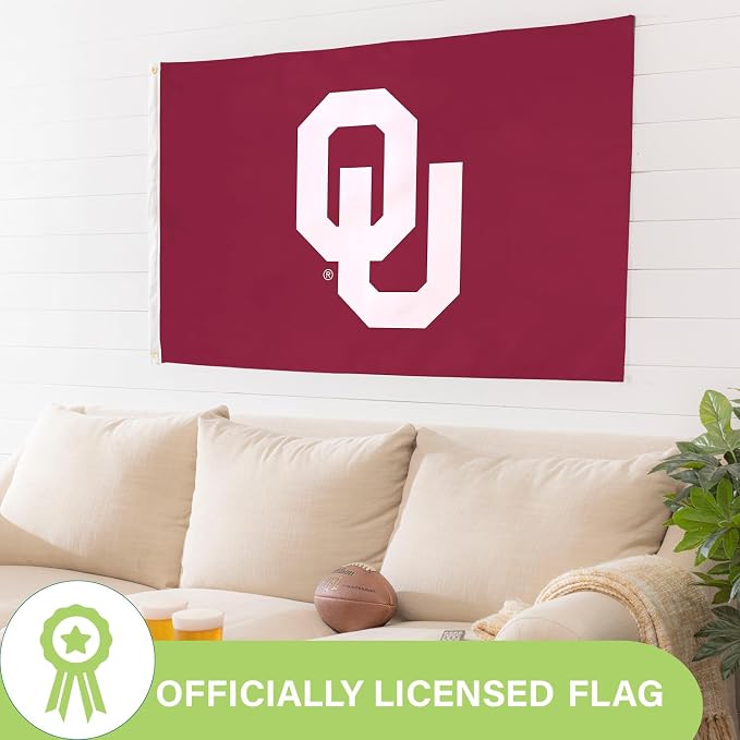 NCAA University of Oklahoma Flag with Grommets, 3'x5' Oklahoma Sooners Outdoor College Flags & Banners for Garden Patio Indoor Wall Décor