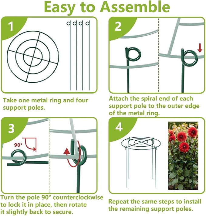 DAYUMKOU 8 Pack Peony Cages and Supports, 11.5" D x 12" H Plant Supports for Outdoor Plants, Heavy Duty Metal Peony Support Cage Flower Support Rings for Rose Hydrangea Strawberry