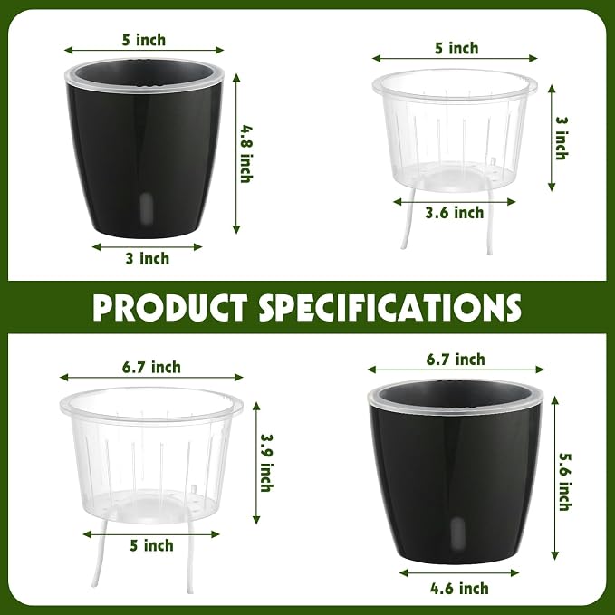 Self Watering Pots for Indoor Plants, 12-Pack 5'' Self Watering Planter with Drainage Holes, Small African Violet Pots with Water Indicator, Clear Wick Pot, White/Black/Blue/Rose Gold