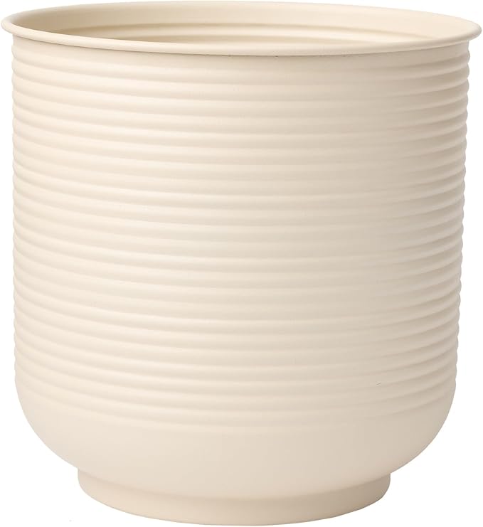 Bloem Grove Indoor Metal Cachepot Set - Includes 6", 8", 10" and 12" Decorative Planters with Powder-Coated Finish, Removable Drain Plugs, Cream