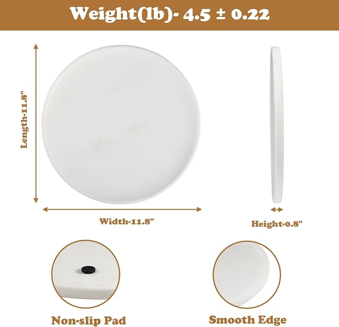 Karibiber 11.8inch Round Marble Serving Tray for Kitchen and Coffee Table, Bathroom Vanity Tray for Counter, White Decorative Catchall Tray for Jewelry, Namib Fantasy