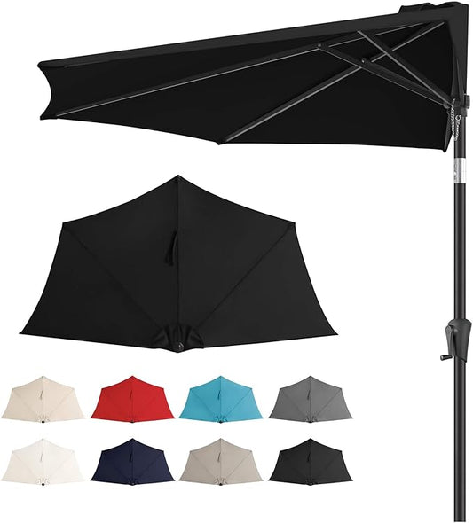 9ft Half Umbrellas Outdoor - Half Patio Umbrella with Tilt, UV Protection Waterprool, Half Round Umbrella for Wall Balcony, Pool, Porch, Garden, Deck, Backyard (Black)