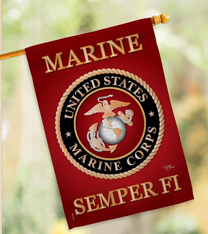 Marine Corps Garden House Flag - Set Armed Forces USMC Semper Fi United State American Military Veteran Retire Official - Decoration Banner Small Yard Gift Double-Sided Made in USA 28 X 40