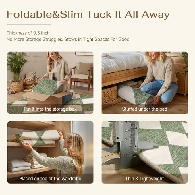 Green 2x8 Washable Runner Rug Kitchen Non Slip Checkered Carpet | Soft, Low Pile, Easy Clean, Diamond Pattern for Hallway, Entryway, Laundry Room, Bathroom, Modern Indoor Decor