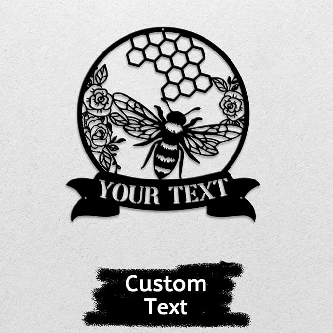 MeMate Garden Sign to Personalize, Bee Farm Sign, Custom Name Sign Metal for Bee Lovers, Bee Garden Art Decorations, Personalized Bee Farm Sign, 8-24 inches Large Metal Sign, Gift for Beekeeper
