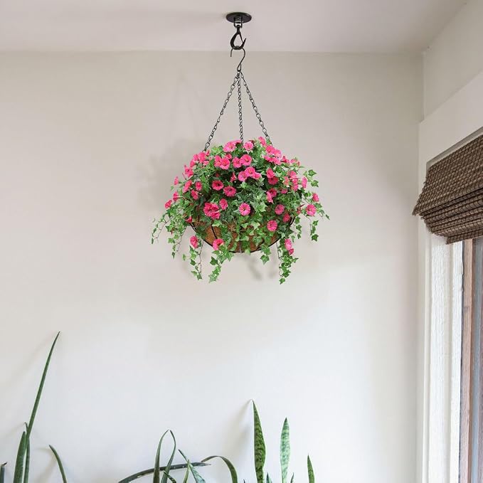 12 inch Metal Hanging Baskets for Plants Outdoor, 6 Pack Metal Wire Hanging Basket Planter with Coco Liner Flower Pots for Indoor Outdoor Garden Porch Patio, Heart-Shaped