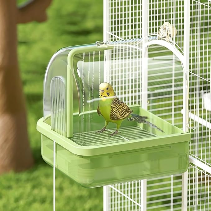 Bird Bath for Cage, Automatic Parakeet Bath with Pump, Indoor Bird Shower with Running Water, Filter, Bird Cage Accessory for Pet Birds, Lovebirds, Finches, Cockatiel