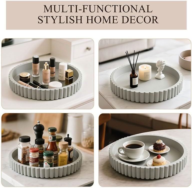 Decorative Tray for Coffee Table Decor, 11" Round Wooden Coffee Table Tray, Modern Decorative Trays for Home Decor, Living Room, Entry, Dining Room (Grey) - Image 5
