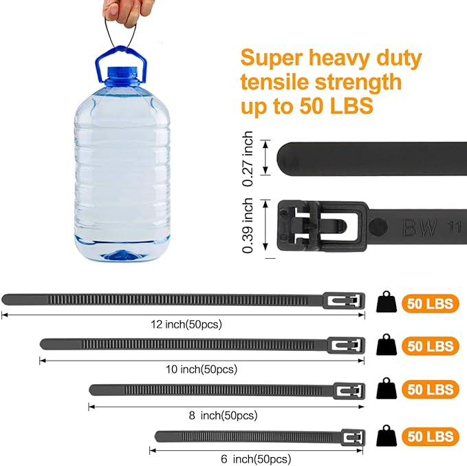 SOOOEC 100 Pack Reusable Zip Ties 8 Inch Heavy Duty Outdoor UV Resistant, Releasable Black Zip Ties Heavy Duty Indoor Round Ending No Hurt, Cable Ties Reusable Tie Wraps Non Slip Off
