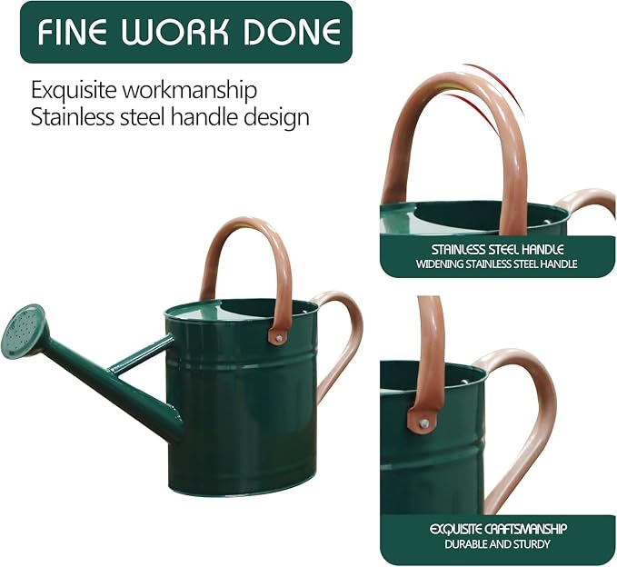 Metal Watering Can with Removable Spout, 1 Gallon Watering Cans Stainless Steel Handhold for Outdoor Indoor Garden Plants Watering (Green)