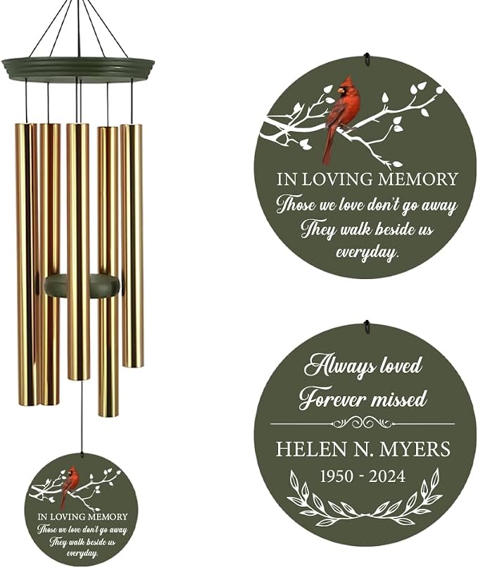 ASTARIN Cardinal Memorial Wind Chimes, 36" Personalized Name Sympathy Wind Chime, Windchimes in Memory of Loved One, Bereavement Condolence Gift for Loss Mom Dad Sister Son(Produced in Texas)