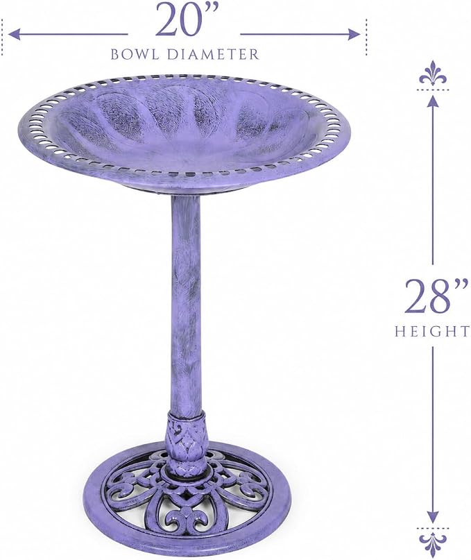 Backyard Expressions Outdoor Garden Bird Bath - Lilac Purple - Weather Resistant Polyresin - 27 Inch