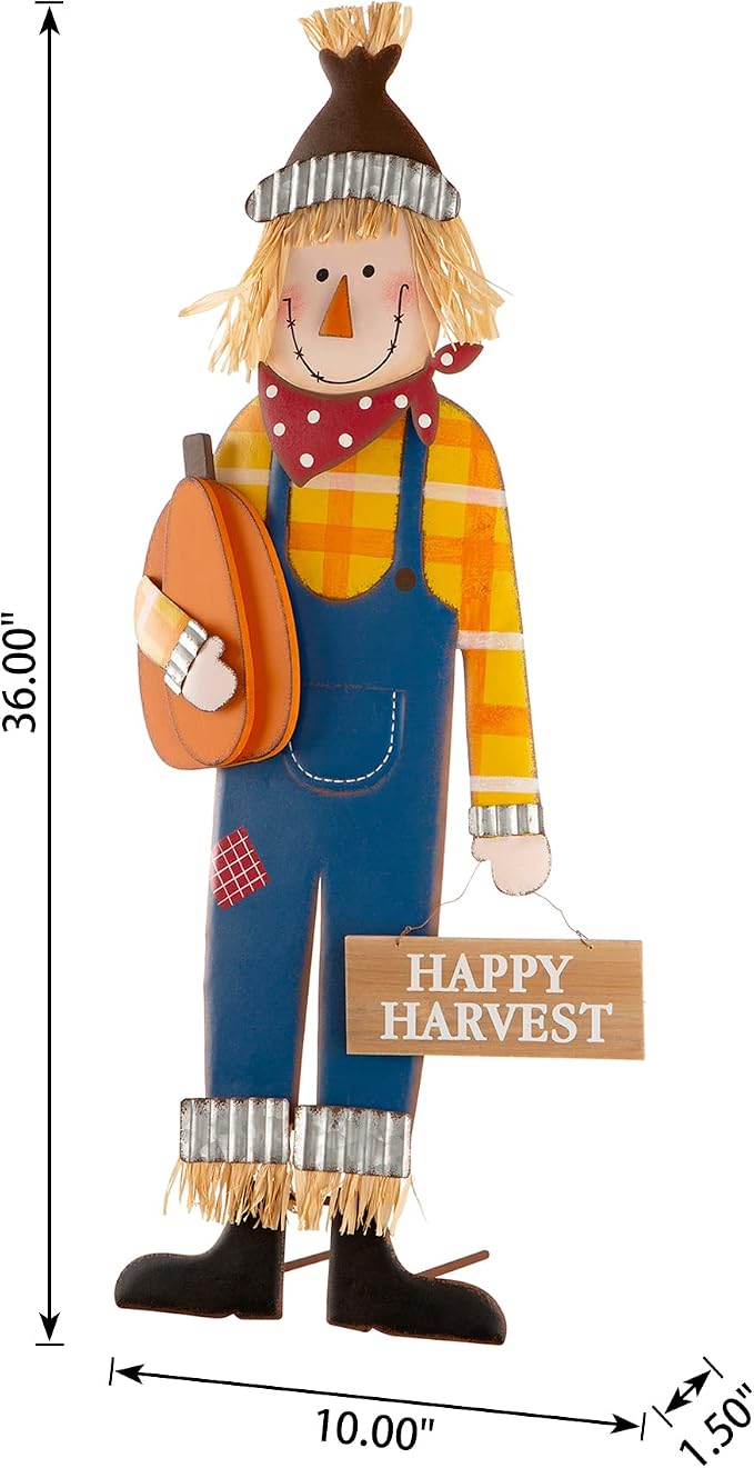 Glitzhome 36"H Fall Decorative Yard Signs with Stakes, Metal Scarecrow Garden Yard Stake for Home Lawn Yard Pathway Front Door Fall Harvest Thanksgiving Standing Hanging Decor