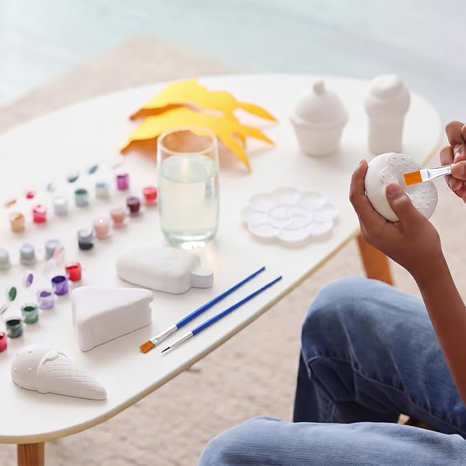 Acellegic 6 Pcs Ceramics Dessert to Paint Ready to Paint Your Own Sweet Treats Statue DIY White Ceramic Sweet Craft for Yard Decor Summer Spring Painting Art