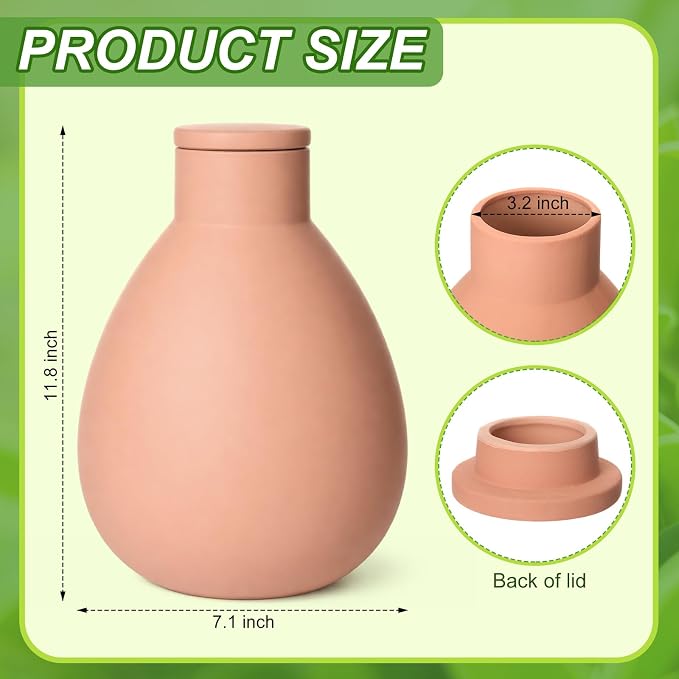 1.25 Gallon Large Olla Terracotta Watering Pots with Lid Self Watering Pots Water Dripper Automatic Plant Irrigation Devices System Vacation for Gardens Raised Beds Indoor Outdoor Plants