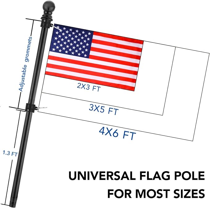 Yeesun Flag Pole for House with 3x5 American Flag, 6 FT Wall Mount with Bracket for Home Porch,Outdoor Deco.Residential or Commerical Tangle Free Flag Pole Kit (Black)