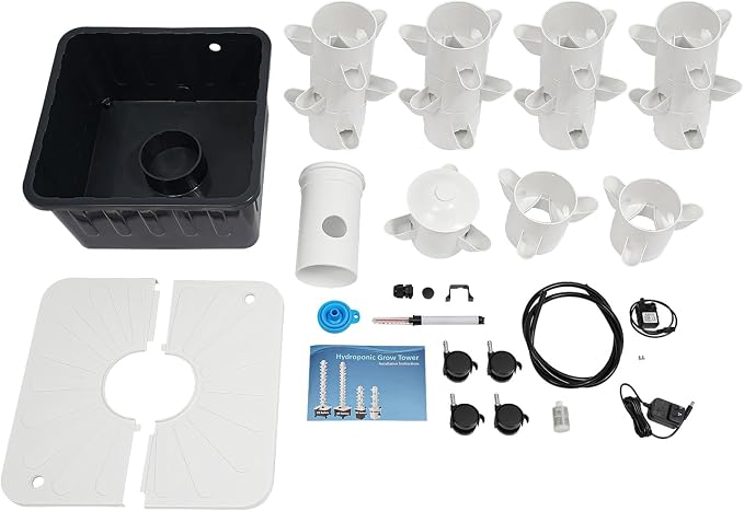 15-Tier Hydroponic Growing Tower Kit, 45 Holes Indoor Vertical Garden System with Water Pump & Wheels, 30L Tank for Lettuce Herbs Strawberries, Hydroponics System for Balcony Gardening, DIY Home Farm