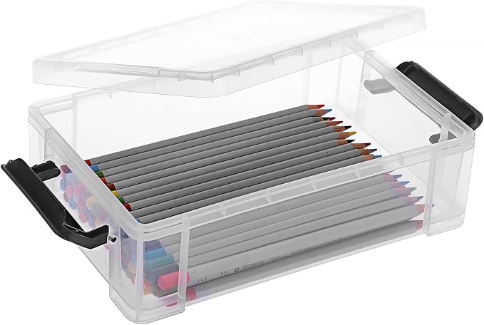 BTSKY 4 Pack Extra Large Plastic Pencil Box Stackable Translucent Clear Pencil Caase Crayon Box Set, Marker Organizer Art Supply Storage Organizer for Gel Pens Pencils Erasers Tape Markers etc(Black)