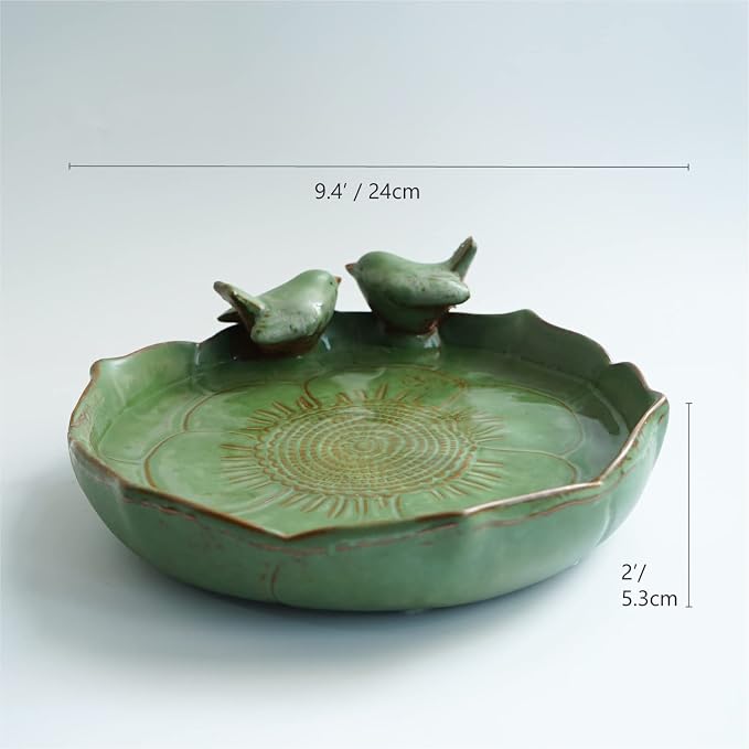 Moss Green 9.45 Inch Ceramic Heavy Duty Wild Bird Bath Bowl or Feeder for Outdoor Garden, Bowl Only