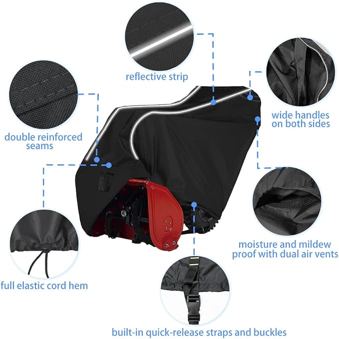 Heavy-Duty 600D Fade and Crack Resistant Snow Blower Covers, Waterproof, Snow Proof,UV-proof Snowblower Cover Universal Fit，Snow Thrower Cover with Reflective Strips (50" L x 33" W x 40" H)