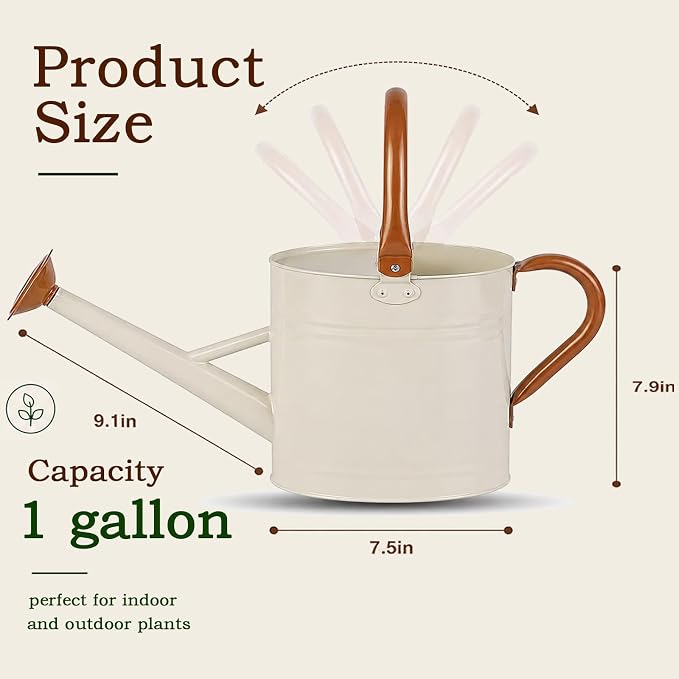 Metal Watering Can for Plants,Watering Cans for Outdoor&Indoor Gardening, Galvanized Steel Water Can with Removable Spout,Watering Pot with Ergonomic Movable Handle (Cream White)