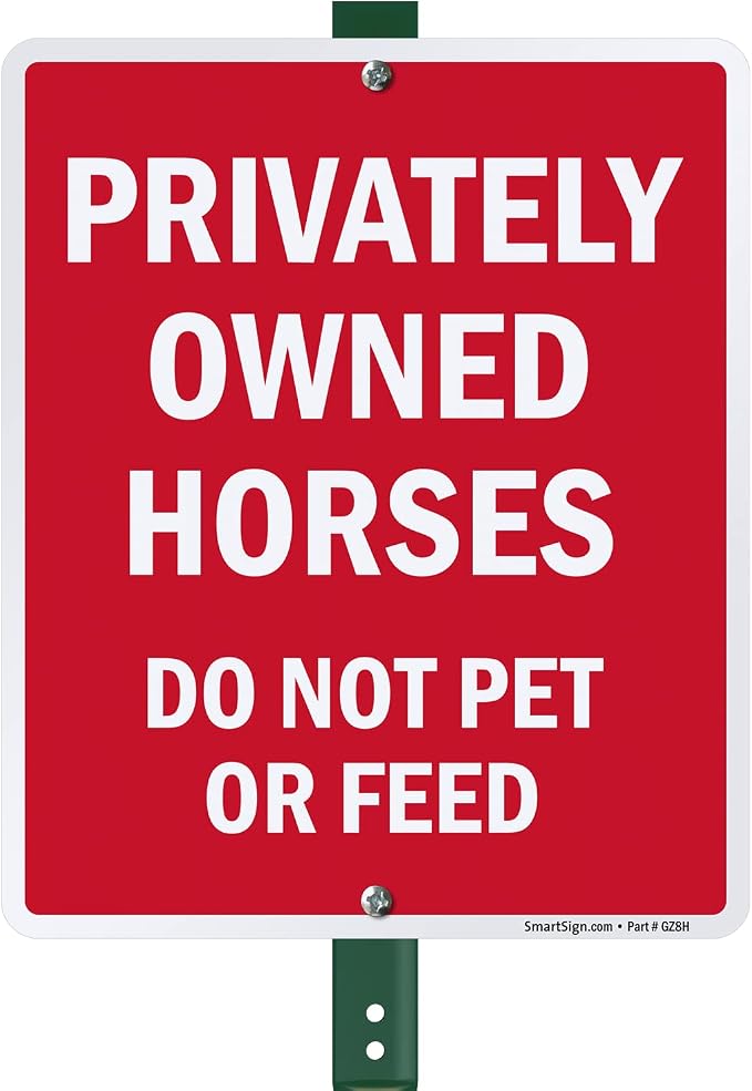 SmartSign 12 x 10 inch “Privately Owned Horses - Do Not Pet Or Feed” LawnBoss Yard Sign with 3 foot Stake, 40 mil Laminated Rustproof Aluminum, White and Red, Set of 1