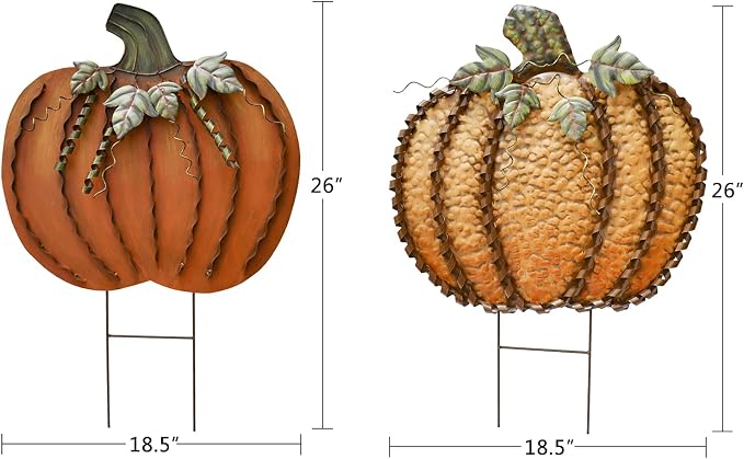 26" H Metal Pumpkin Yard Stake - Outdoor Fall Decor Rustic Garden Stake - Autumn Yard Sign Lawn Ornaments for Porch, Home, Patio - Harvest Thanksgiving Halloween Decorations